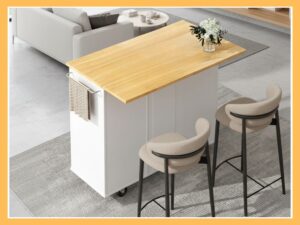 Shintenchi Drop-Leaf Rolling Kitchen Island (White)