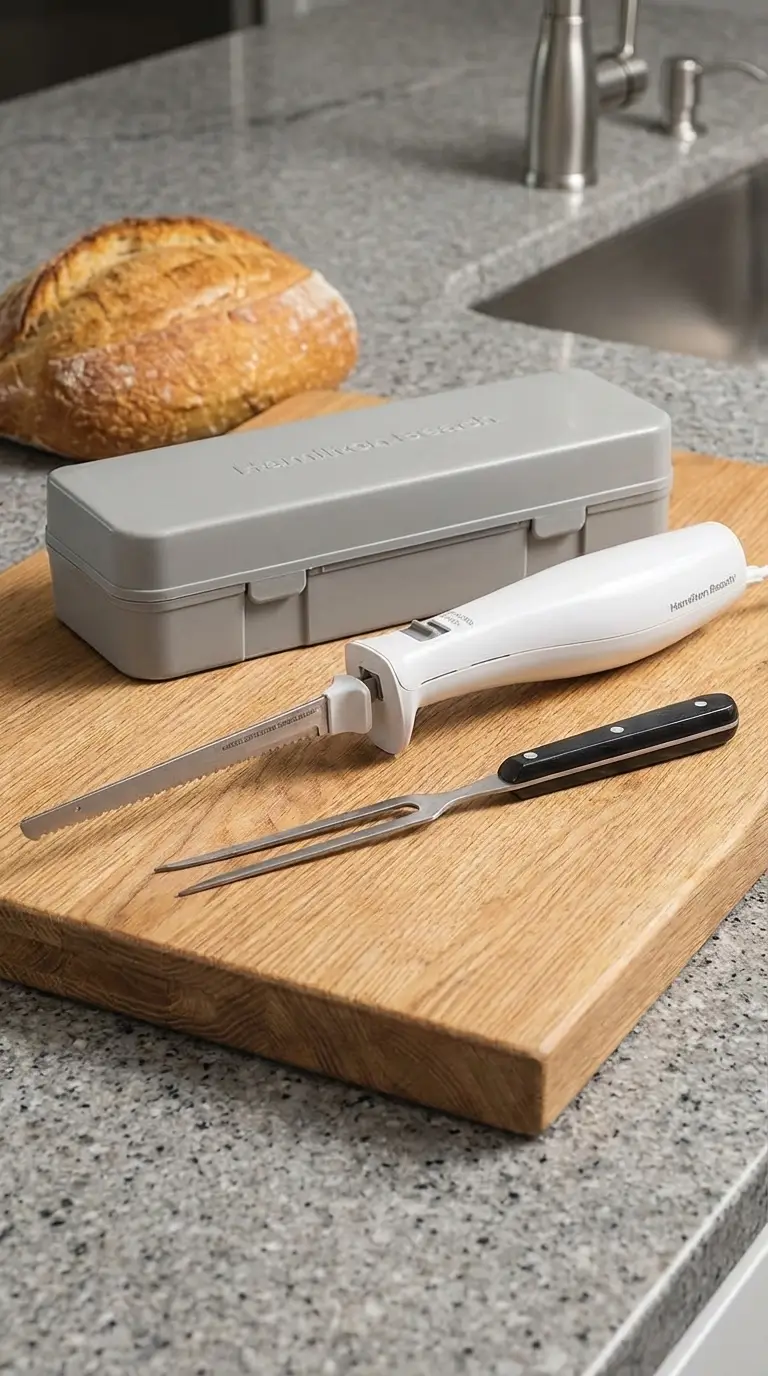 Hamilton Beach Electric Knife Set Review: Precision Carving Tested (2026) 1 A close-up shot of the Hamilton Beach electric knife set showing the serrated blades.